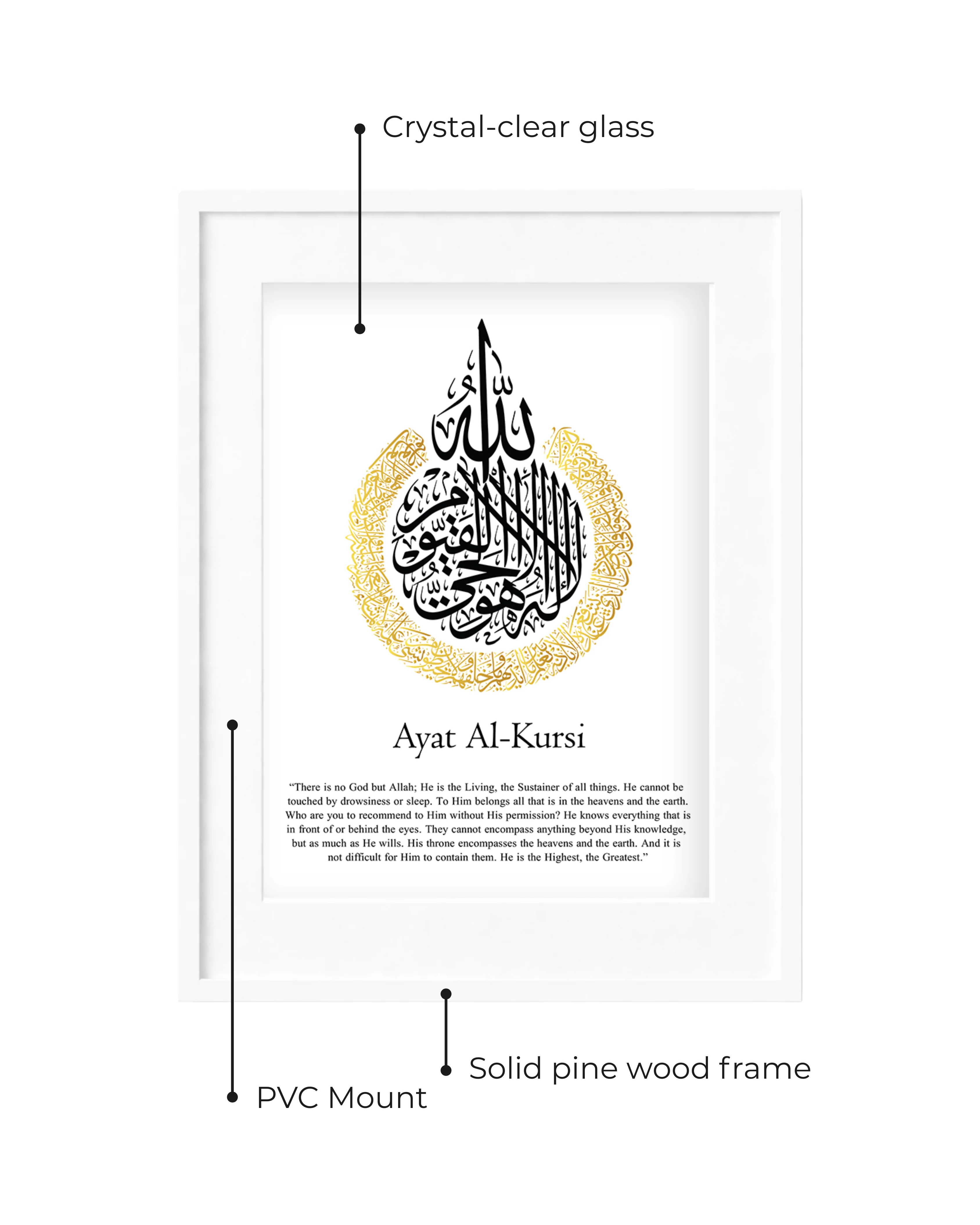 Ayatul Kursi English Calligraphy White Frame - Image 5